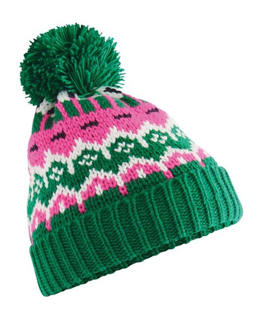 Green Retro Bobble Beanie with Manchester Bee Tag • The Manchester Shop