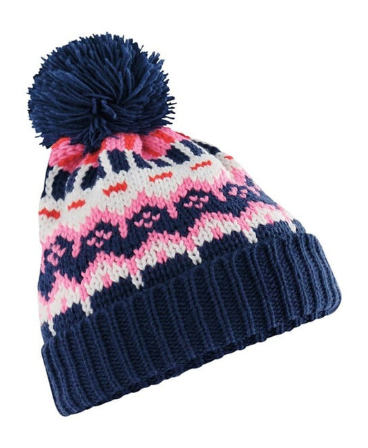Navy Retro Bobble Beanie with Manchester Bee Tag