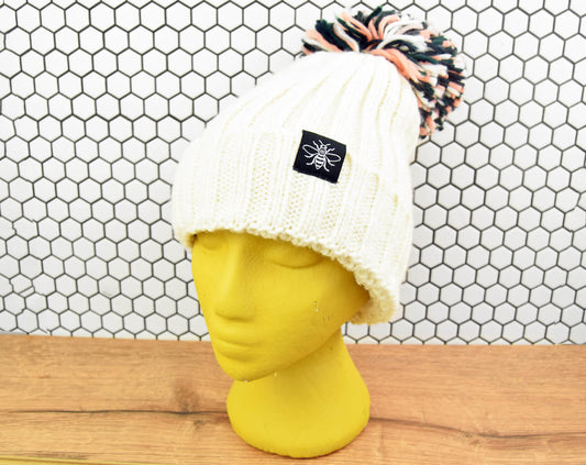 Cream Hygge Beanie with Bee Tag | The Manchester Shop