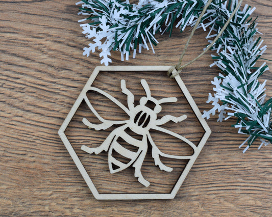 Wooden Hexagon Bee Christmas Ornament - The Manchester Shop