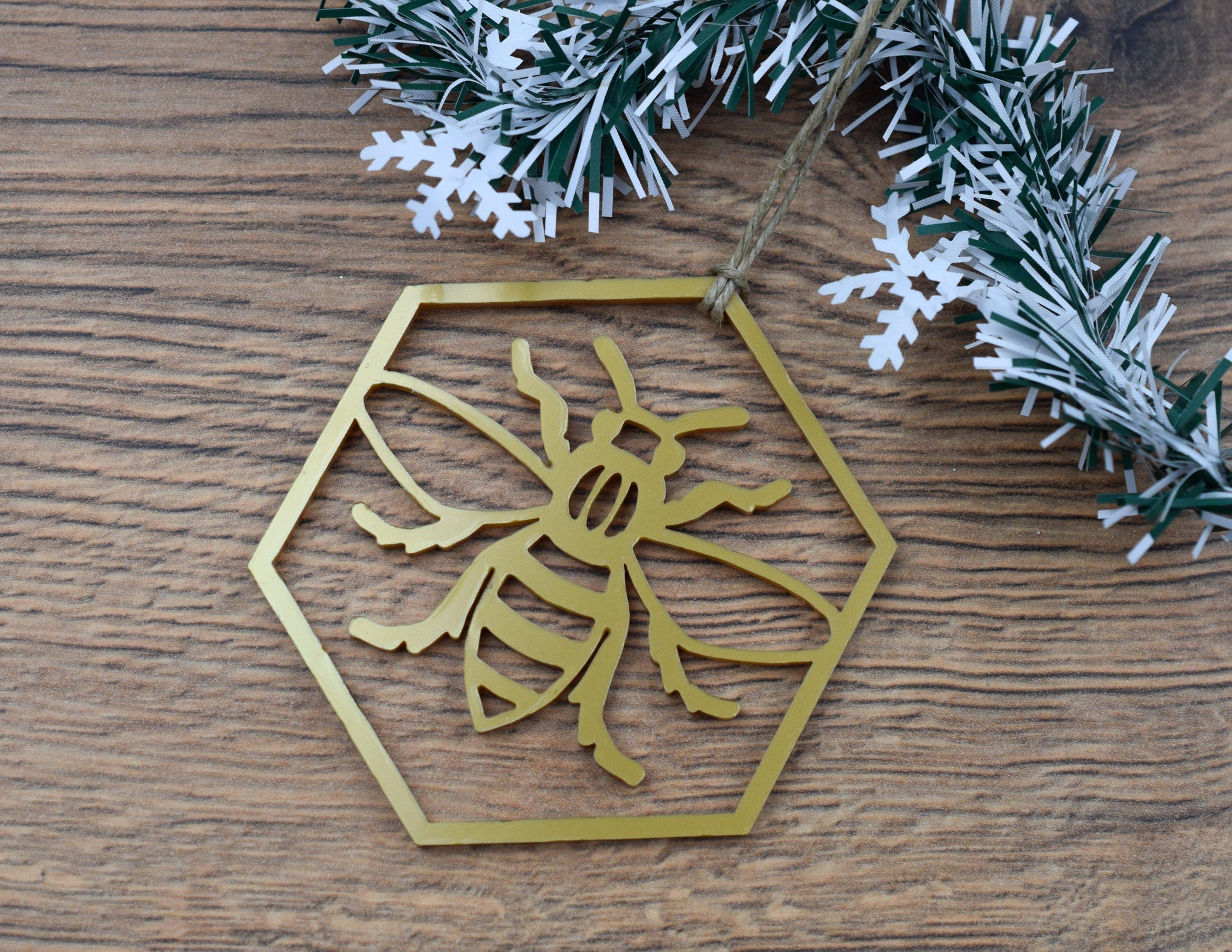 Acrylic Hexagon Bee Christmas Ornament - The Manchester Shop