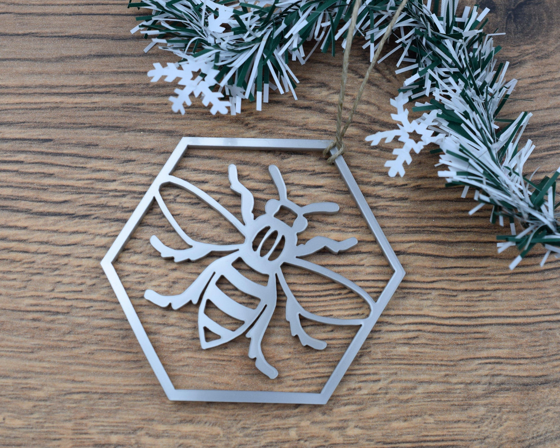 Acrylic Hexagon Bee Christmas Ornament - The Manchester Shop