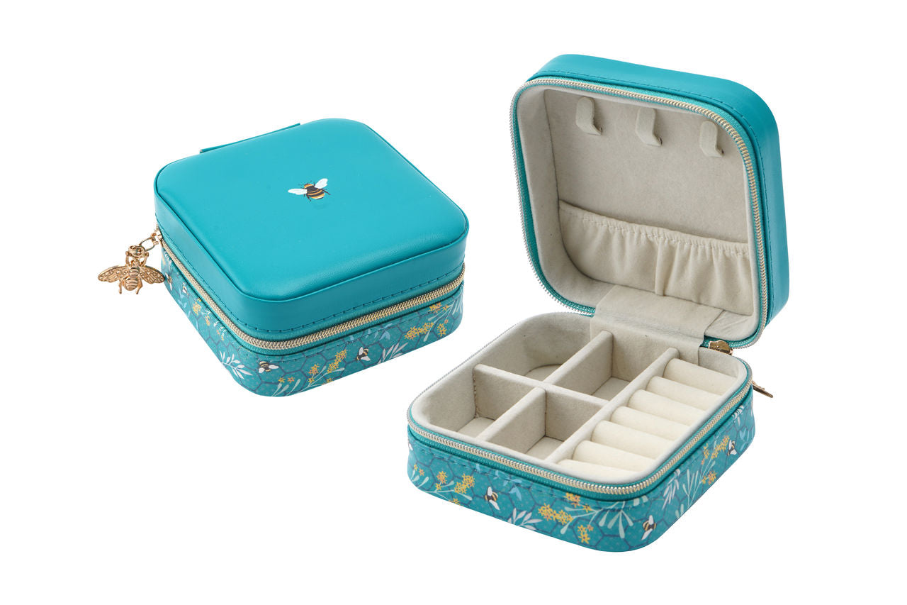 Turquoise Bee Square Travel Jewellery Box | The Manchester Shop
