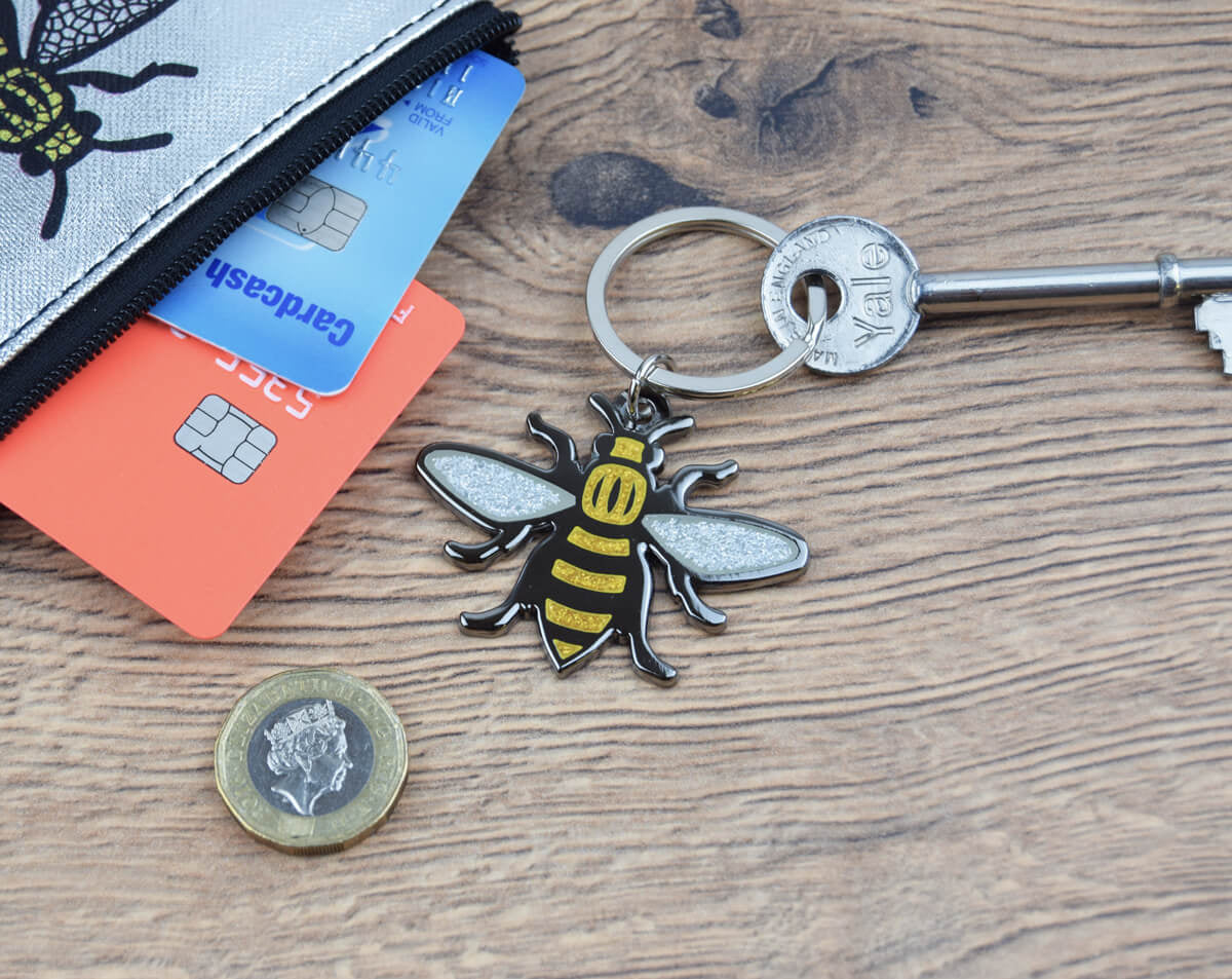 Glitter Bee Metal Keyring - The Manchester Shop