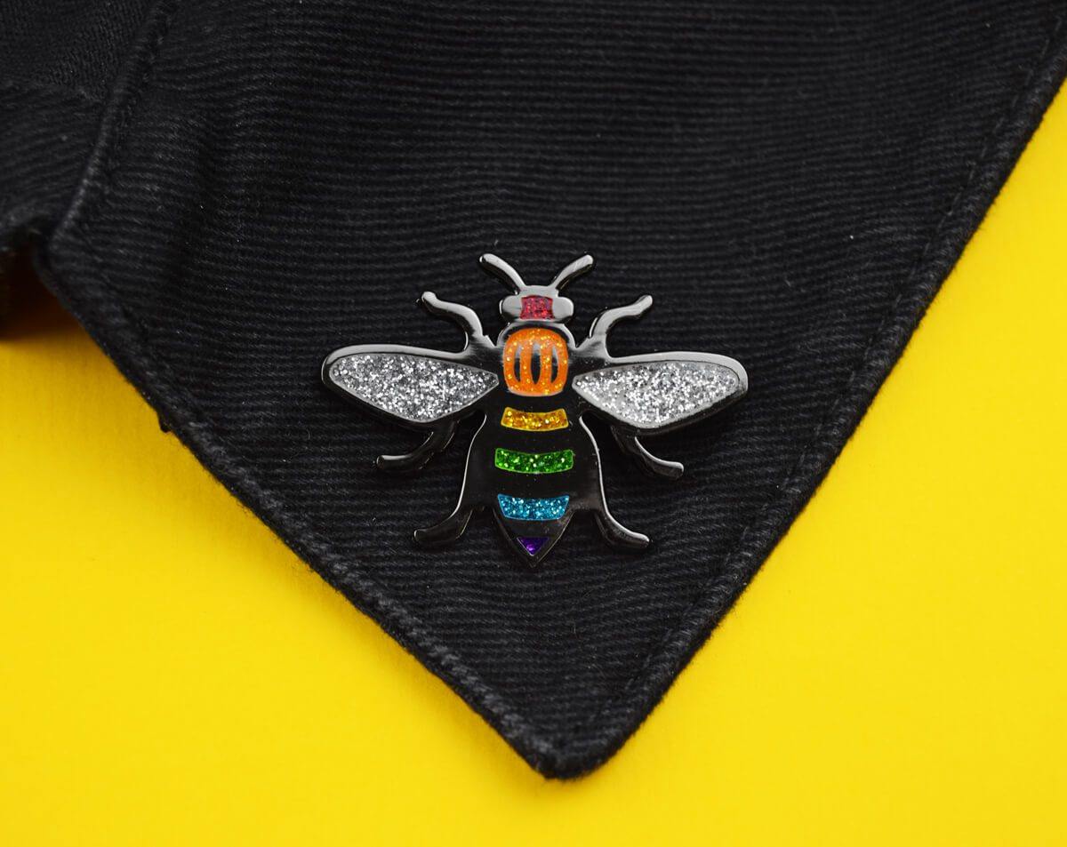 Glitter Rainbow Manchester Bee Pin - The Manchester Shop