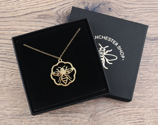 Gold Flower Bee Necklace | The Manchester Shop