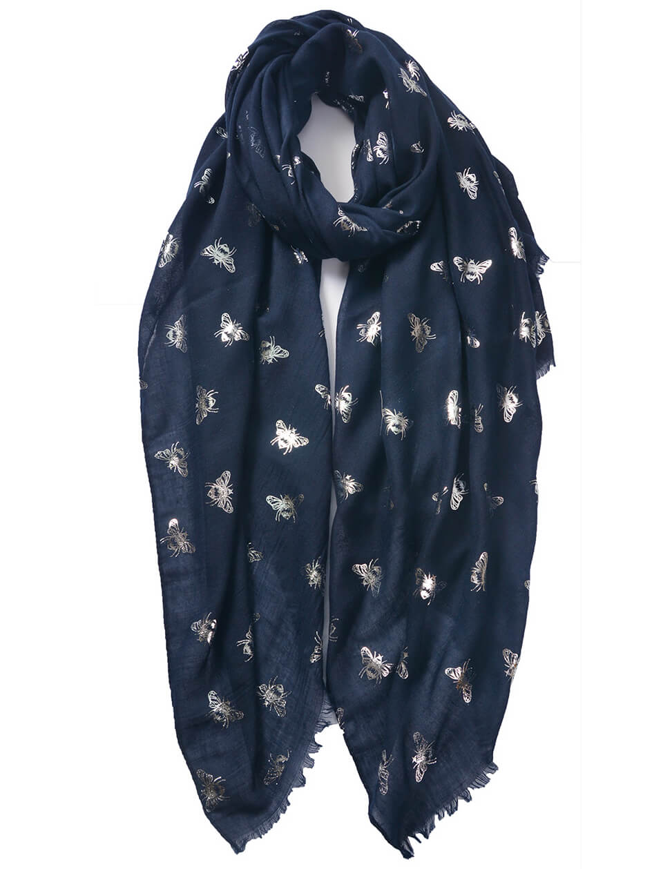 Navy Copper Foil Bee Scarf