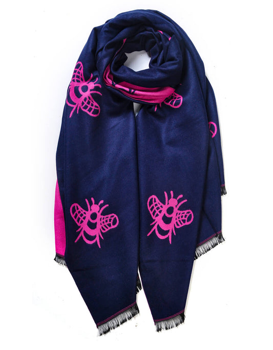 Navy and Pink Bee Pashmina | The Manchester Shop