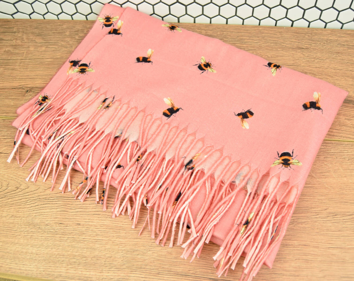 Pink Bee Print Soft Scarf
