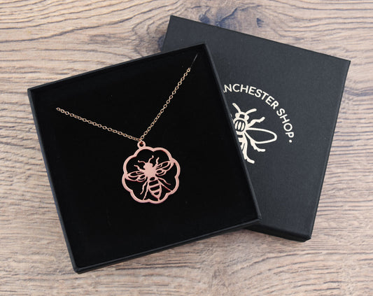 Rose Gold Flower Bee Necklace | The Manchester Shop