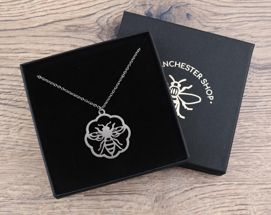 Silver Flower Bee Necklace | The Manchester Shop