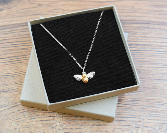 Silver Dainty Bee Necklace with Gold Detail | The Manchester Shop