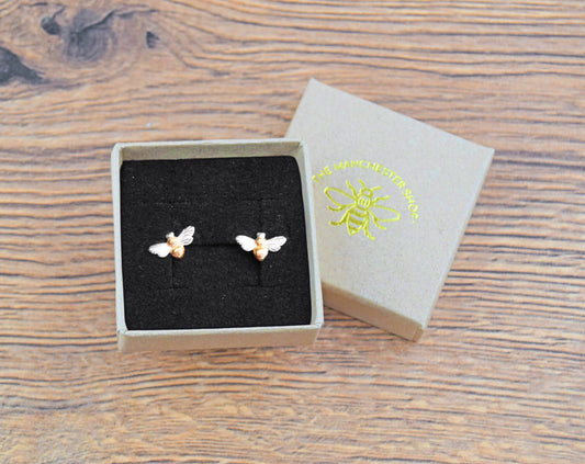 Silver Dainty Bee Studs with Gold Detail | The Manchester Shop