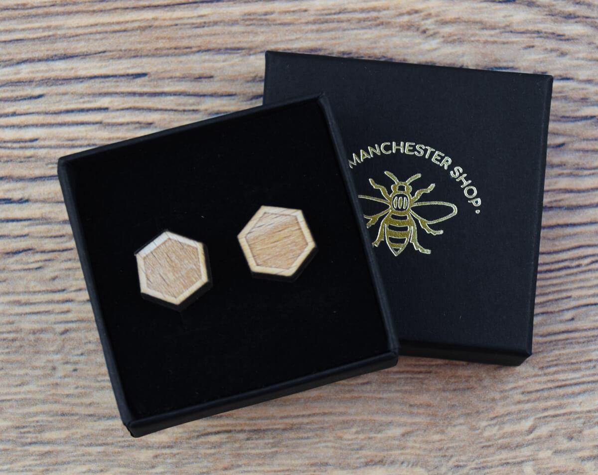 Wooden Hexagon Stud Earrings - The Manchester Shop