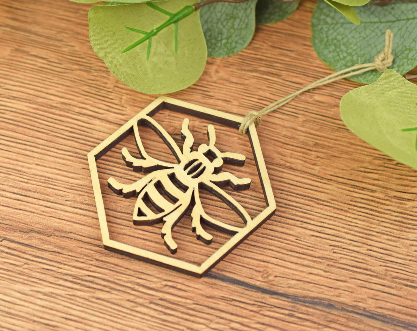 Wooden Hexagon Bee Ornament
