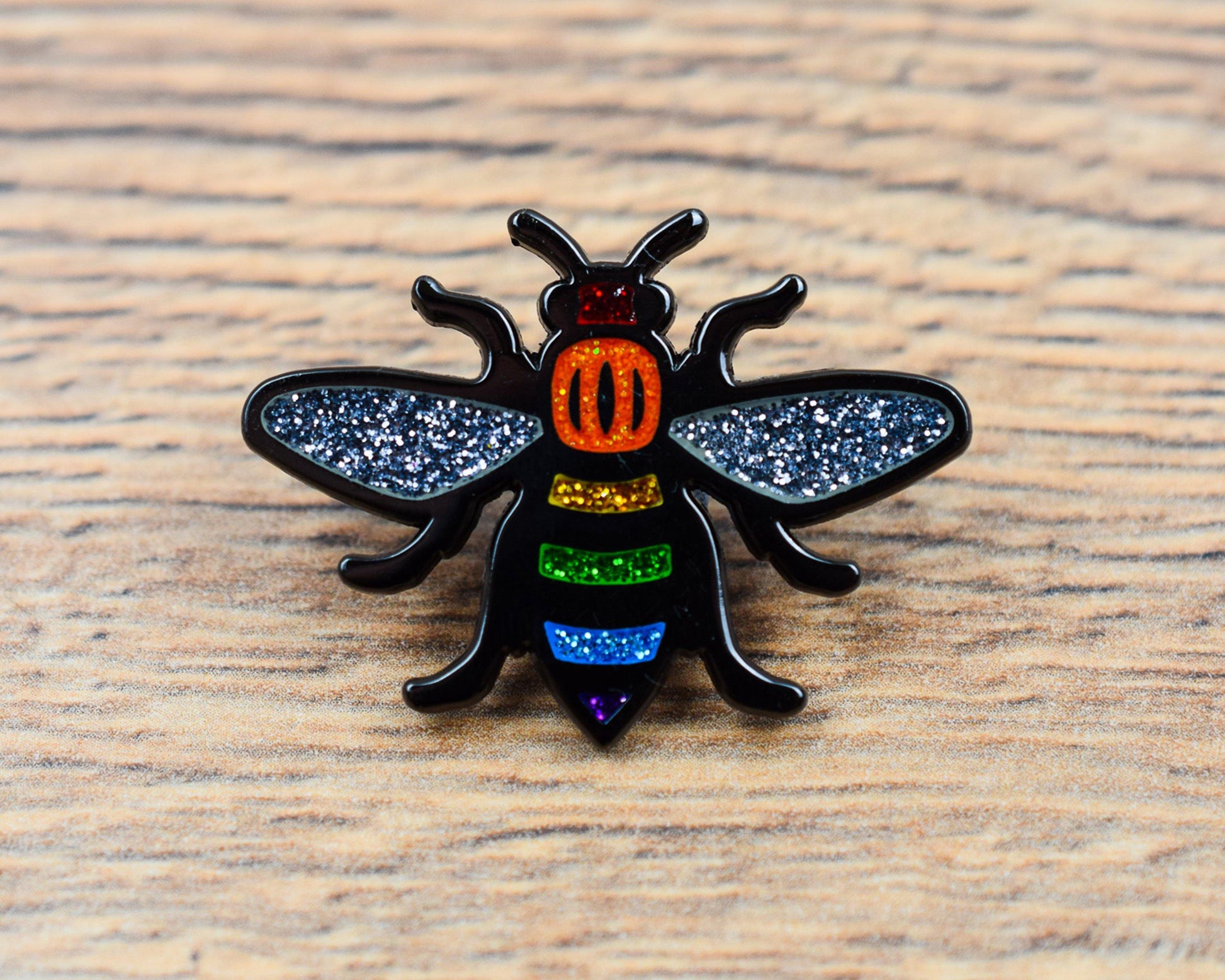 Glitter Rainbow Manchester Bee Pin - The Manchester Shop