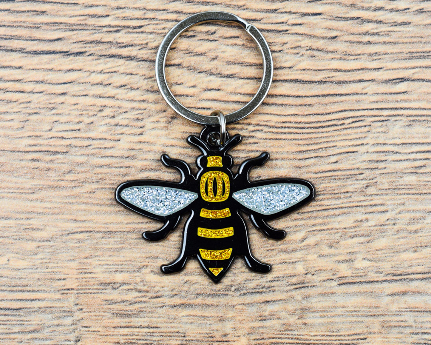 Glitter Bee Metal Keyring - The Manchester Shop